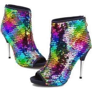 💋RESERVED: CAMSOO MULTICOLOR SEQUIN PEEP TOE STILETTO BOOTS!!!
